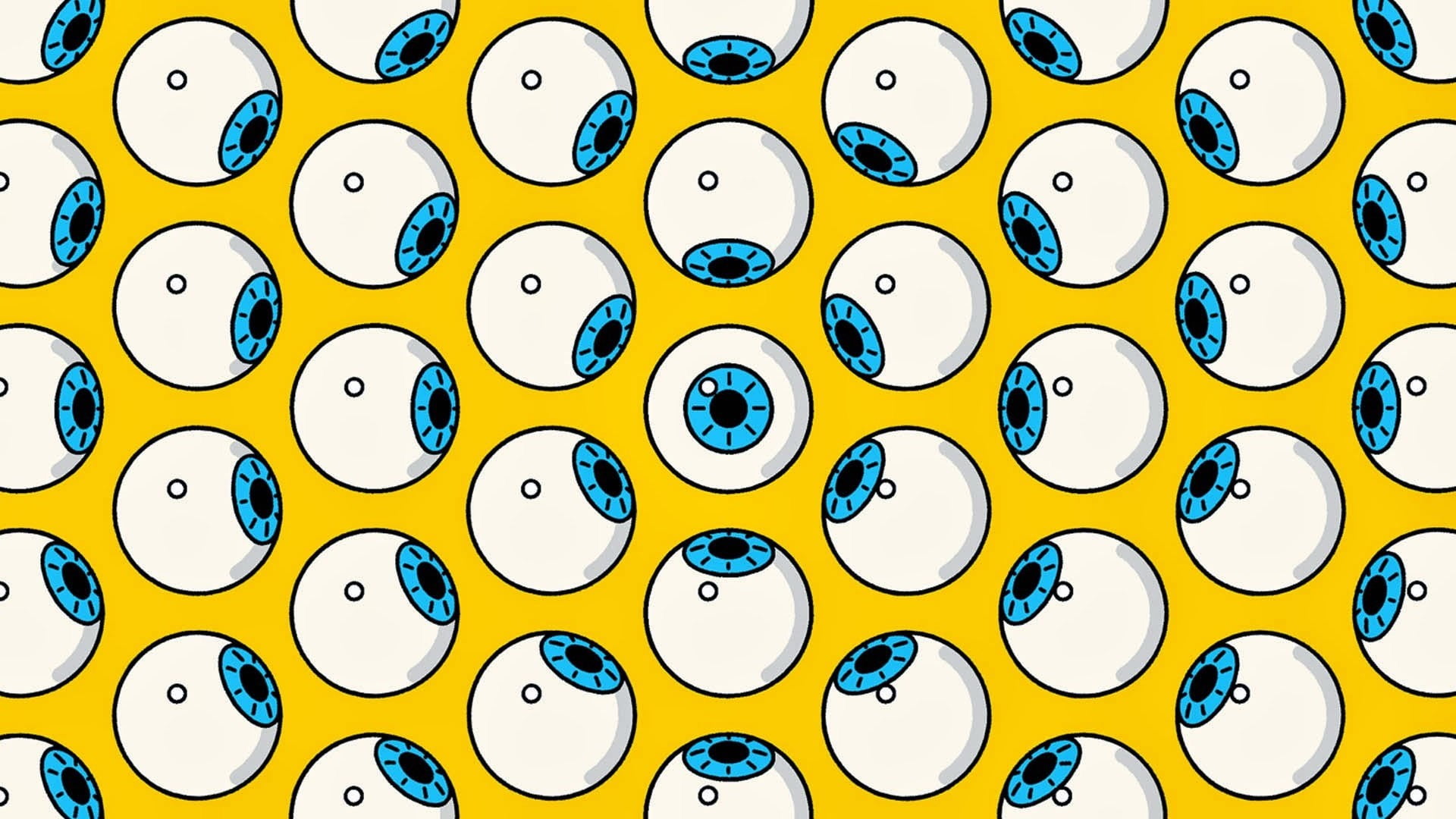 eyeball wallpaper, digital art, simple background, yellow background, eyes
