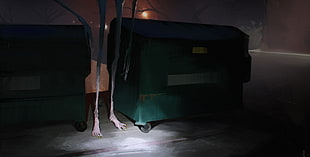 green garbage bin, artwork, science fiction, Slender Man