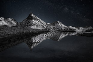 reflection photography of mountain alps, night, nature, mountains, reflection
