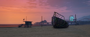 brown shipwreck wallpaper, Grand Theft Auto V, video games