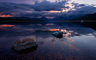 two grey and white stones, landscape, Glacier National Park, lake, Montana
