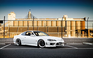 white coupe, car, Nissan, tuning, white cars HD wallpaper