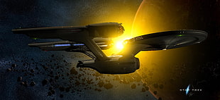 Star Trek Enterprise illustration, Star Trek, spaceship, asteroid, Sun