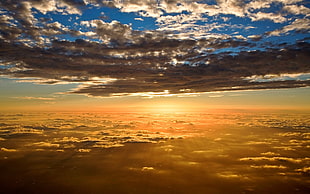 golden hour digital wallpaper, sky, clouds, sunlight, horizon