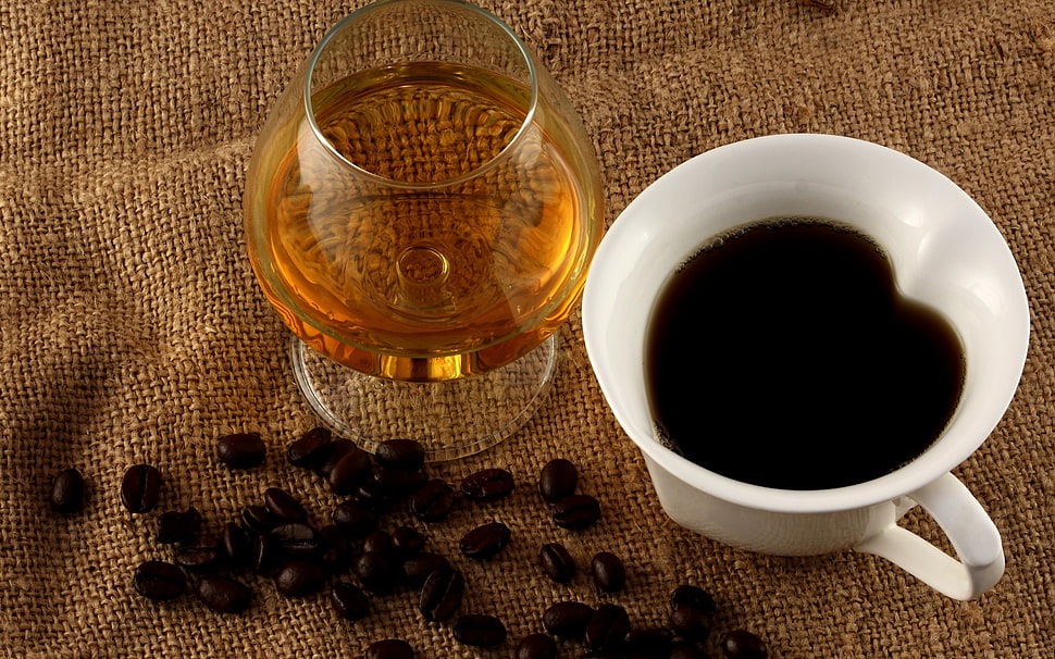 white coffee cup on table HD wallpaper