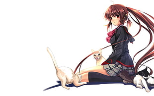 brown haired female loves cats anime wallpaper HD wallpaper