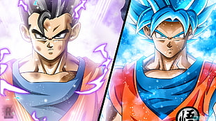 San Gohan and San Goku Super Saiyan God, anime, Dragon Ball, Son Gohan, Son Goku HD wallpaper