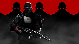 man holding rifle digital wallpaper, Wolfenstein: The New Order, video games
