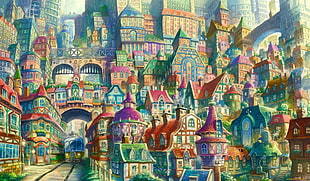 colorful houses digital wallpaper, fantasy art, fantasy city