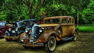 vintage brown and black cars, vintage, car, Oldtimer, digital art