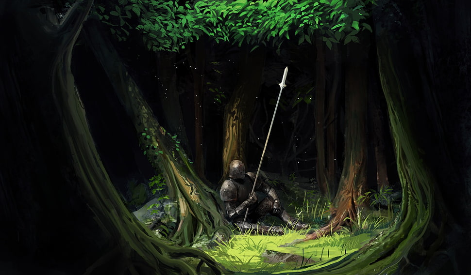 knight armour wallpaper, artwork, fantasy art, trees, forest HD wallpaper