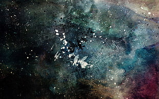 galaxy illustration, Alex Cherry, artwork, paint splatter, grunge HD wallpaper