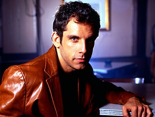 man in brown leather jacket HD wallpaper