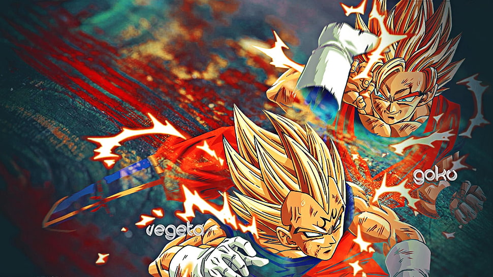 Son Goku and Vegeta illustration HD wallpaper