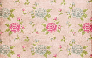 blue, green, and pink floral textile