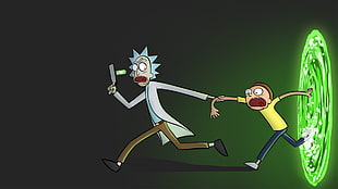 Rick n' Morty came out of portal illustration HD wallpaper