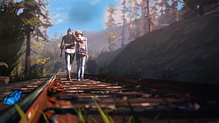 two person walking on steel railroad, Life Is Strange, Max Caulfield, Chloe Price, video games