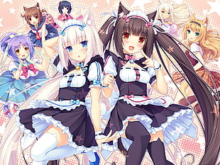 anime character illustration, Neko Para, Vanilla (Neko Para), Chocolat (Neko Para), maid outfit HD wallpaper