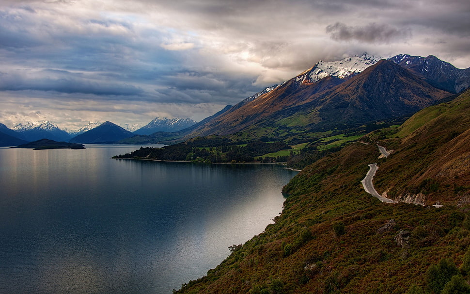 photograph of mountain ranges near body of water, landscape, nature HD wallpaper