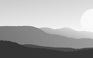 mountain peak, gradient, mountains, digital art, monochrome
