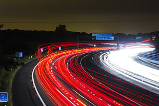 time lapse photo of road during nighttime