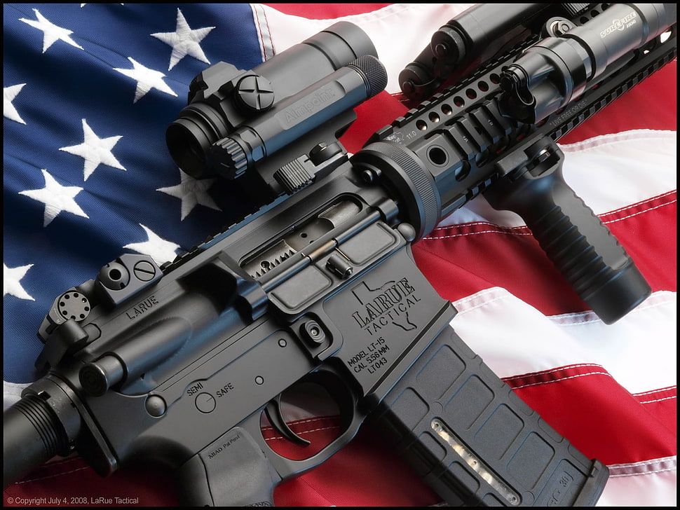 black rifle with scope, weapon, gun, USA, assault rifle HD wallpaper