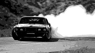 car drifting stencil, car, monochrome, black