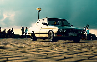 white BMW sedan, old car, car, sports car, sports