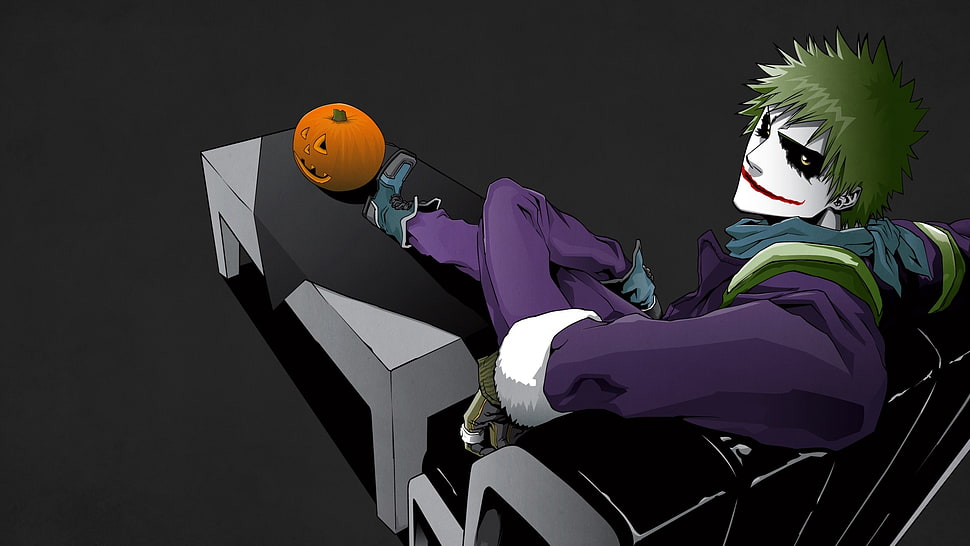 The Joker sits on sofa illustration HD wallpaper