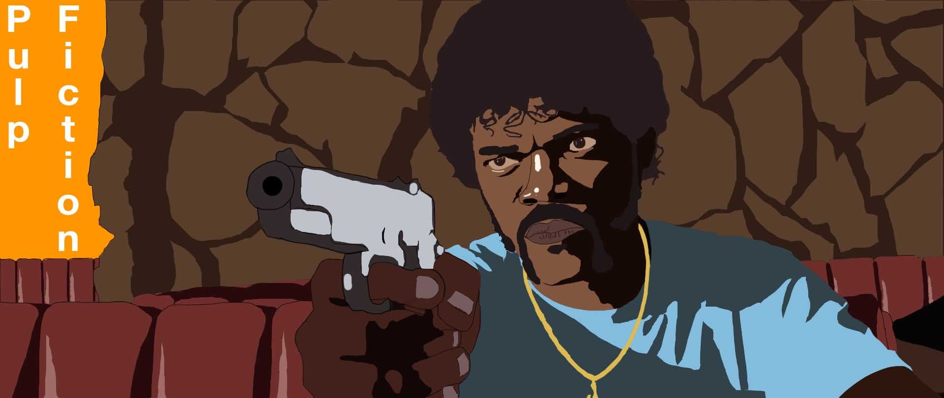 man holding gun fan art, Pulp Fiction, gun, minimalism, Samuel L. Jackson