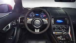 black and silver vehicle interior, Jaguar F-Type, car, vehicle, car interior HD wallpaper