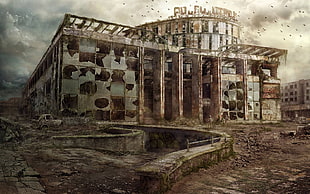 abandoned building illustration HD wallpaper