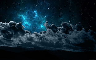 grey clouds, space, stars, sky, night HD wallpaper