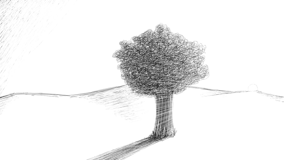 black tree against the light painting, trees, pencils, sketches, artwork HD wallpaper
