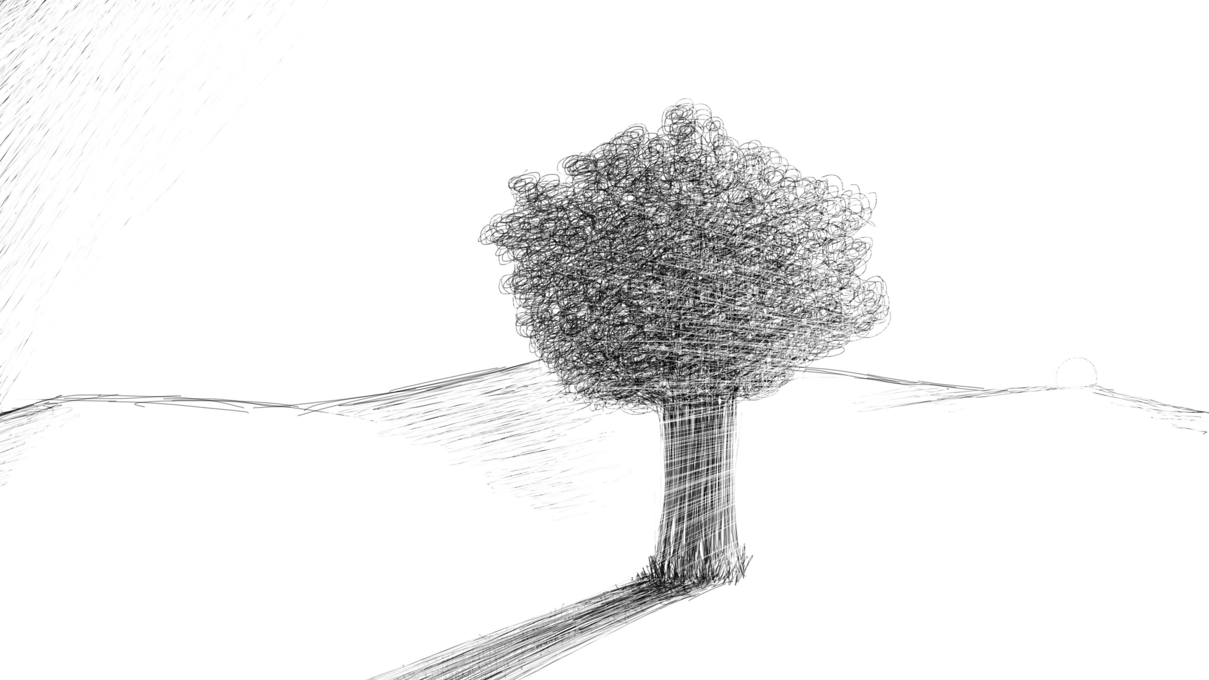 black tree against the light painting, trees, pencils, sketches, artwork