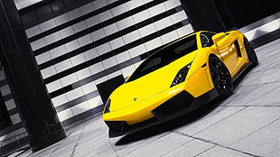 yellow and black Lamborghini Gallardo coupe, car