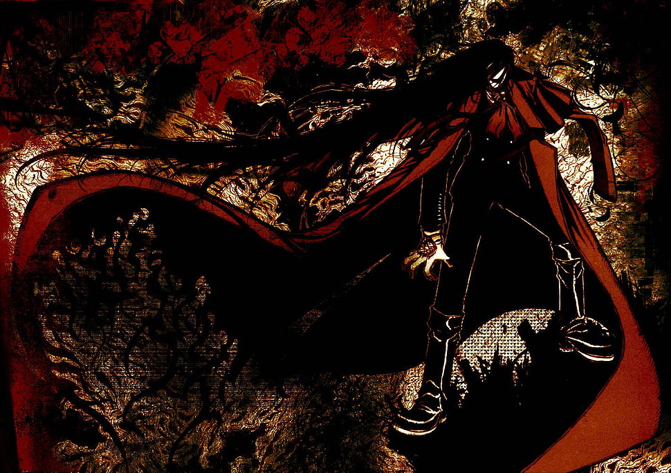 black and red illustration, anime, Hellsing, Alucard, vampires HD wallpaper