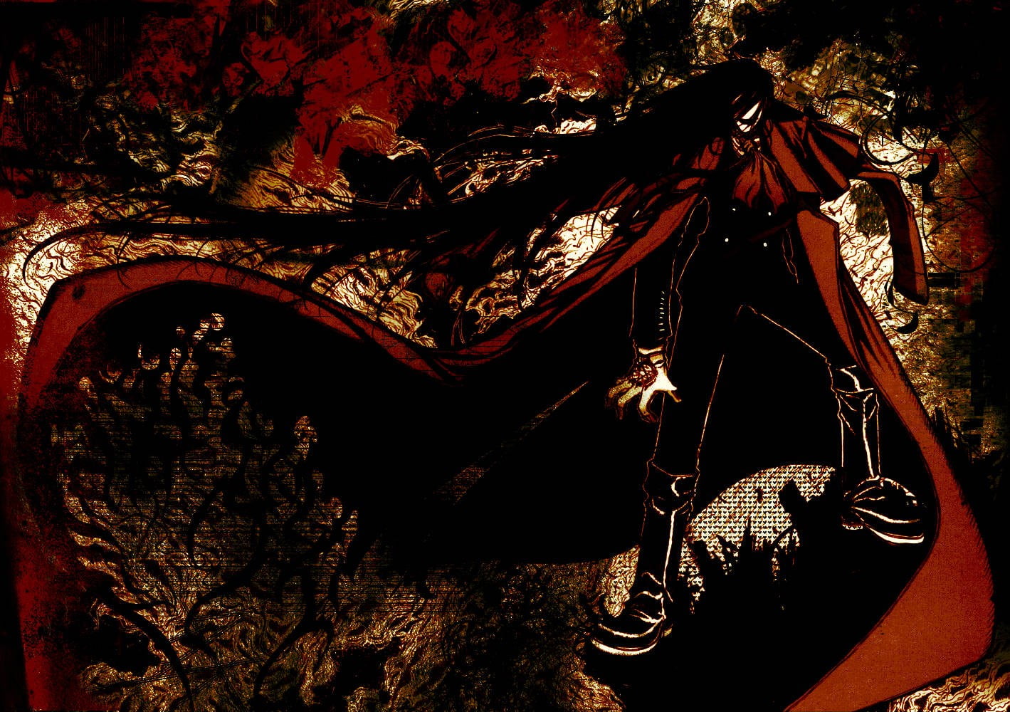 black and red illustration, anime, Hellsing, Alucard, vampires