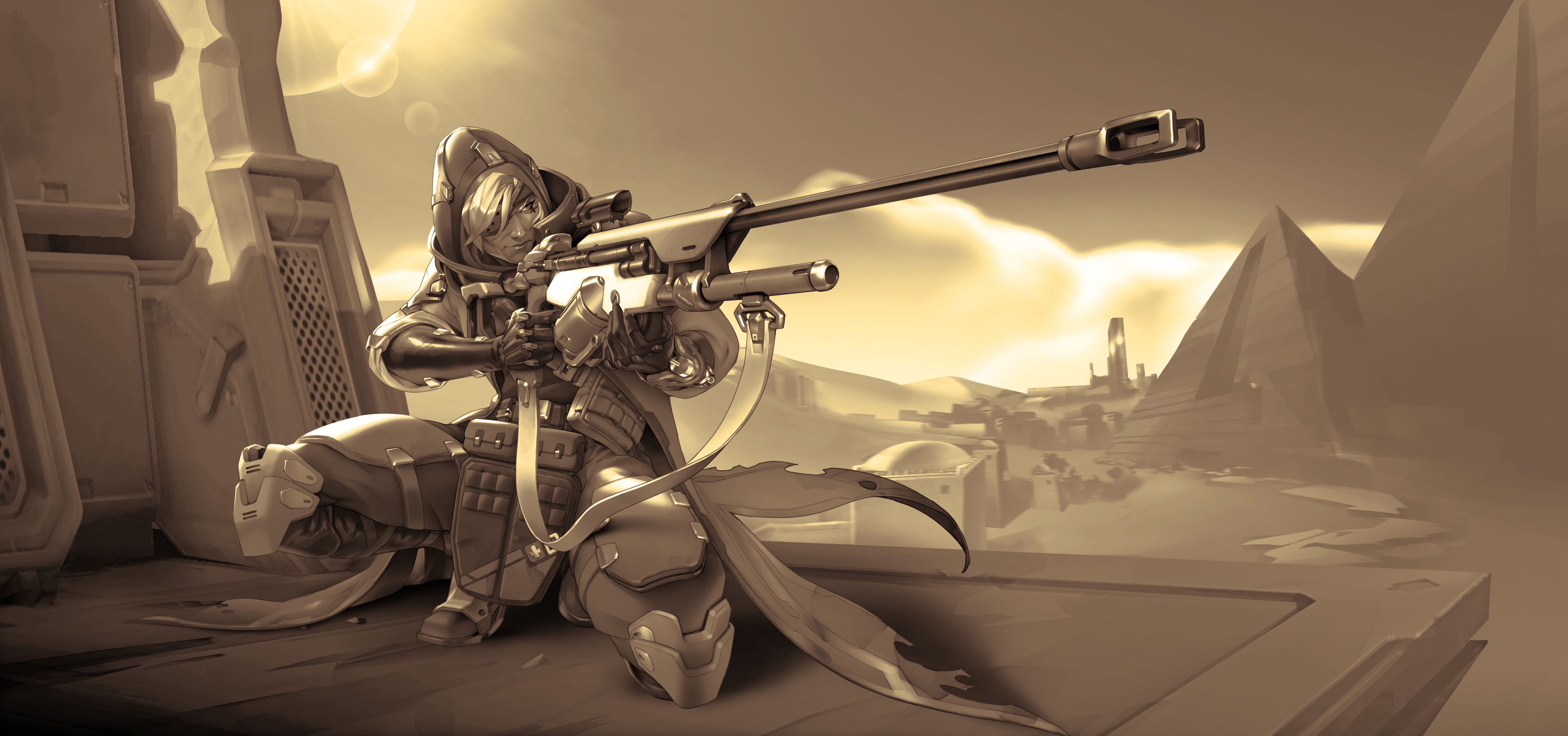 person using a sniper rifle illustration, Overwatch, Blizzard Entertainment, video games, Ana (Overwatch)