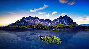 mountain surrounded with body of water, Iceland, water, long exposure, mountain top
