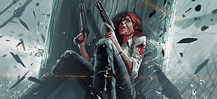 female character holding gun illustration, Miss Fortune, League of Legends, concept art, illustration