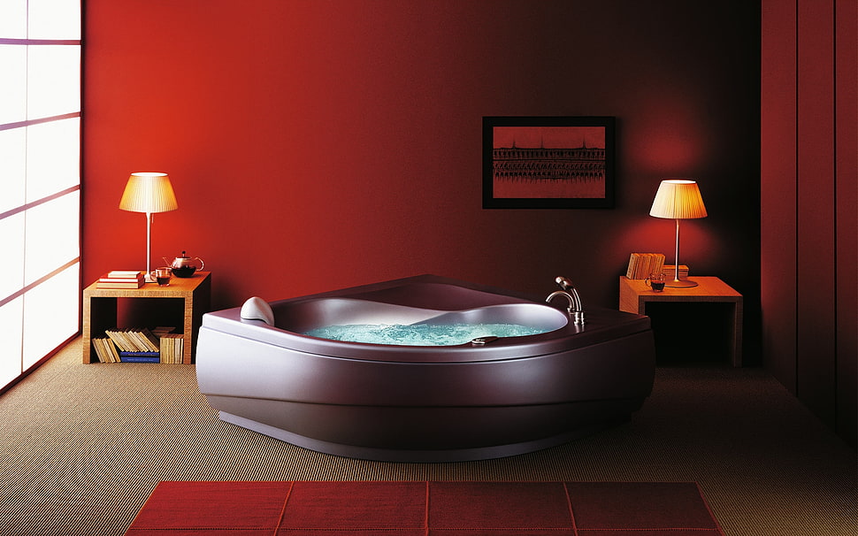 black ceramic bath tub illustration HD wallpaper