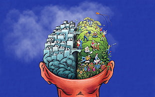 multicolored brain the reality of world illustration, brain HD wallpaper