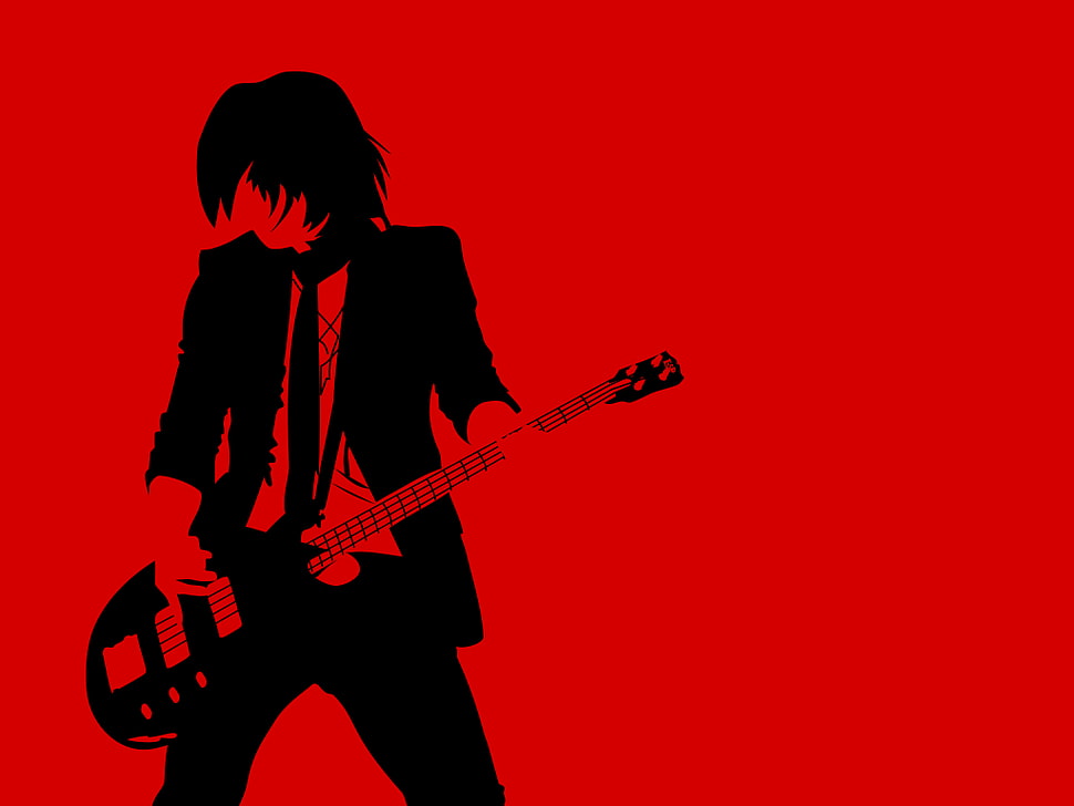 person playing guitar illustration, Luna Sea, music, digital art, red background HD wallpaper