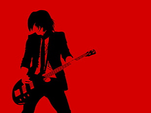 person playing guitar illustration, Luna Sea, music, digital art, red background