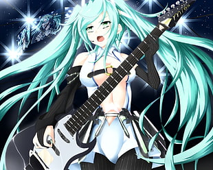 Anime female character playing guitar