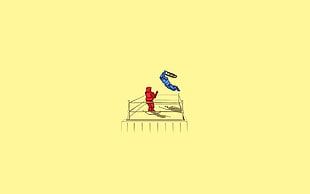 miniature red and blue fighter digital artwork, minimalism, boxing