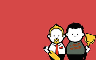 two boy character cartoon illustration, Shaun of the Dead, movies, Simon Pegg, Nick Frost HD wallpaper