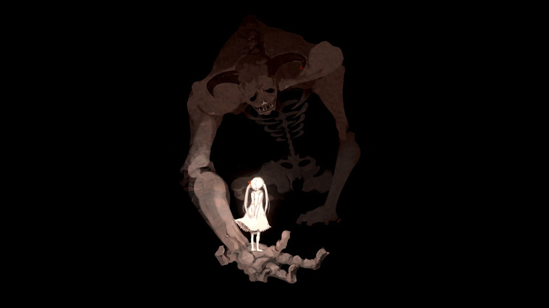 brown skeletal Anime character, artwork, demon