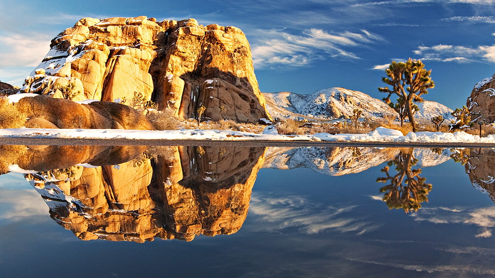 brown mountain, nature, HDR, landscape, lake HD wallpaper
